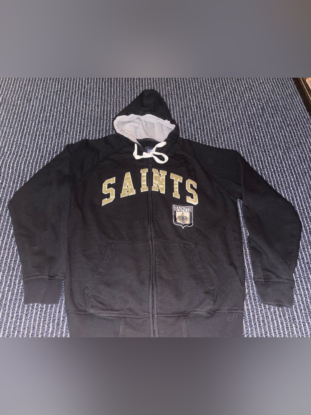 Men’s Large New Orleans Saints Embroidered NFL Full-Zip Hoodie Hooded Sweatshirt